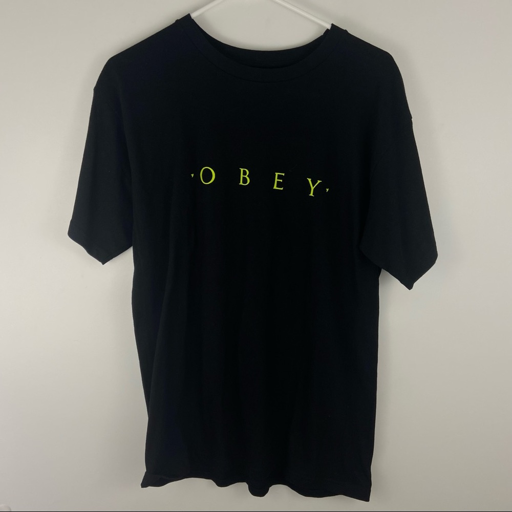 Men’s OBEY Black Neon Novel T-Shirt, Sz M